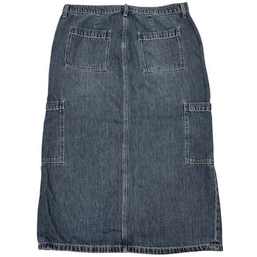 Old Navy Maxi Cargo Jean Skirt 14 Drapey Denim Grunge Retro Dark Wash - Picture 2 of 10